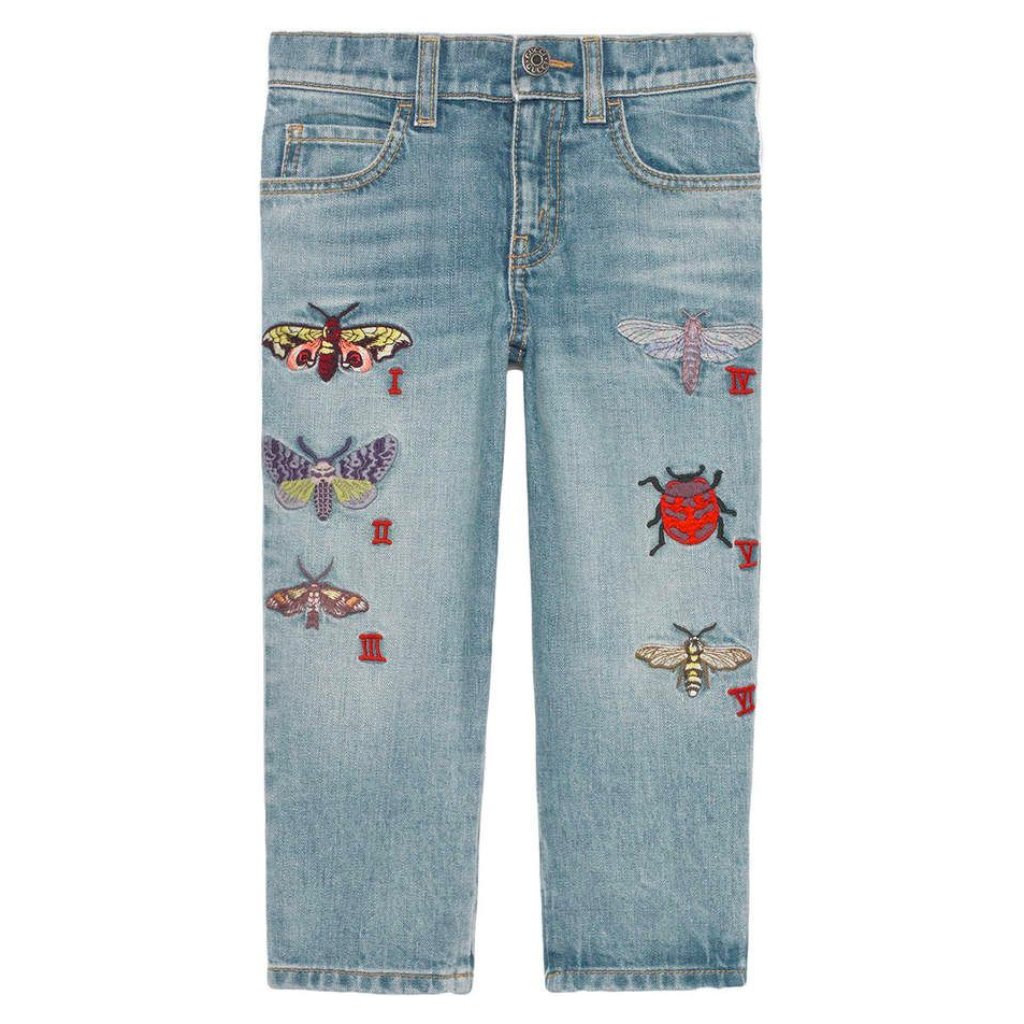 Nwt Gucci Children's Embroidered Denim Pant